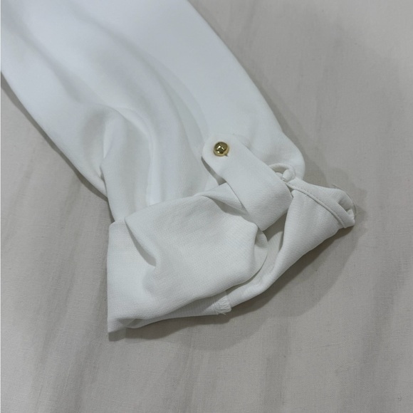 Zara White Belted Gold Button-Down Shirt Dress (Size Small) - Picture 9 of 11